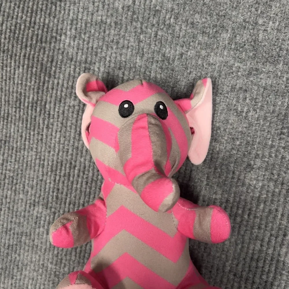 Munelocos Pink Gray Elephant 12” Plush Stuffed Animal Embroidered Eyes Toy‎